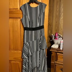 New York & Company Asymmetrical Black and White Striped Dress